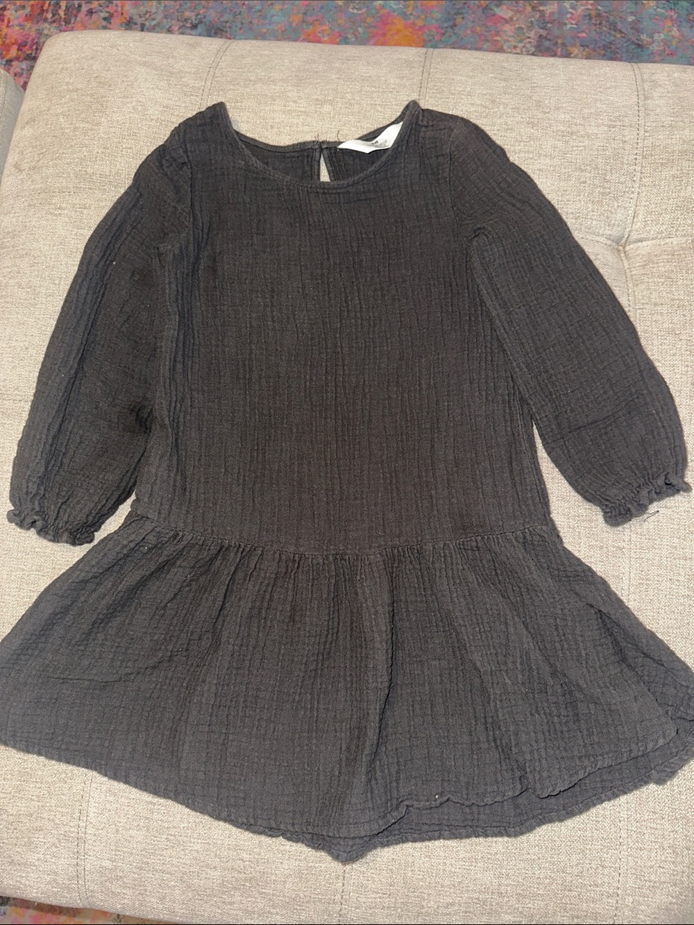 H&M Black Textured Long-Sleeve Peplum Dress